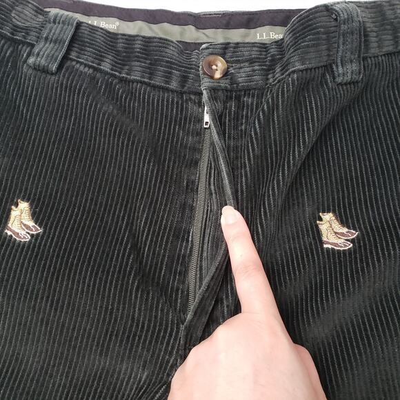 LL Bean Duck Boot Corduroy Pants Mens 34 Green Classic Fit Embroidered Winter - Picture 16 of 16